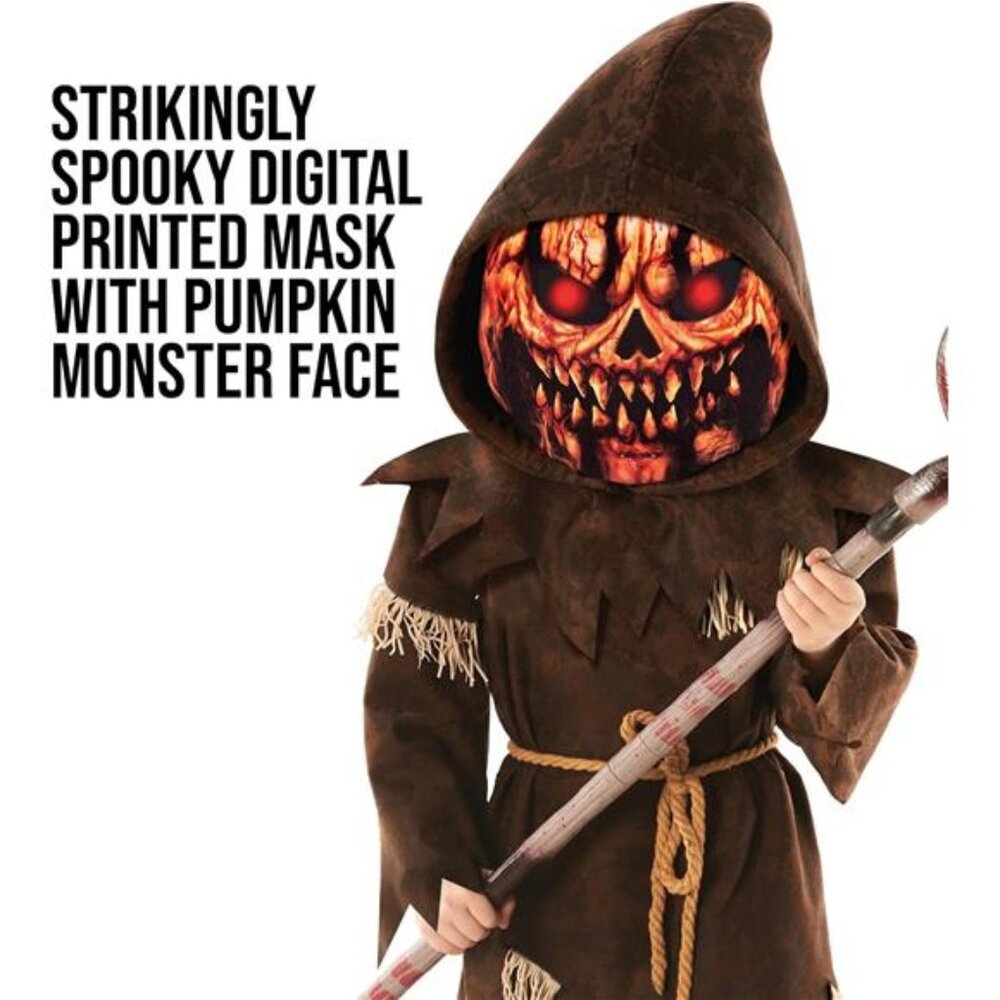 Morph Pumpkin Costume Kids, Brown Pumpkin Grim Reaper Costume Kid, Scary - Picture 3 of 6